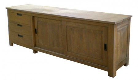 Code: SJEU 007 Name: Simplicity Tv Stand 3 Drawers 2 Sliding Doors Size: W=220 x D=50 x H=75 cm  Wood: Solid Teakwood